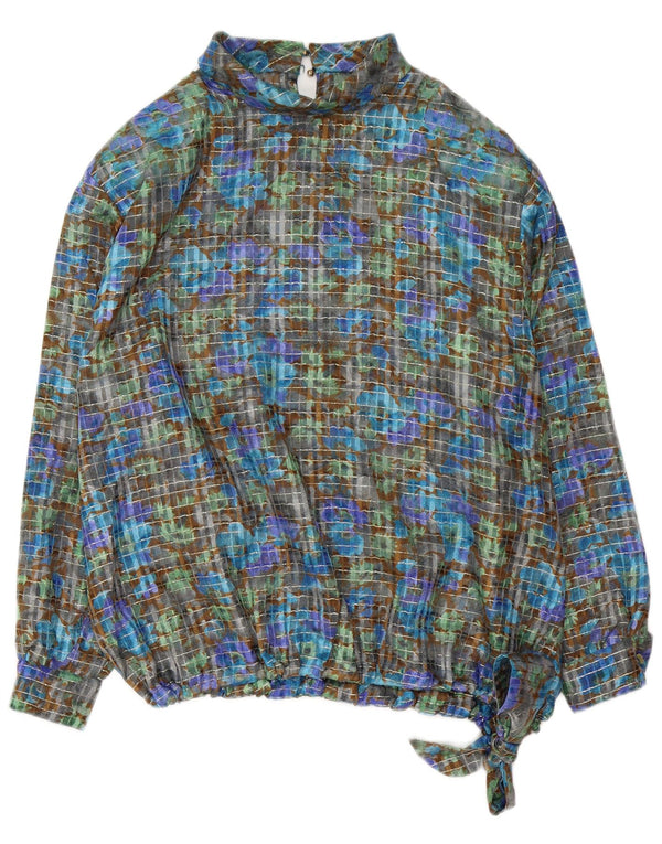 Vintage mujer manga larga blusa Top UK 18 XL multicolor floral