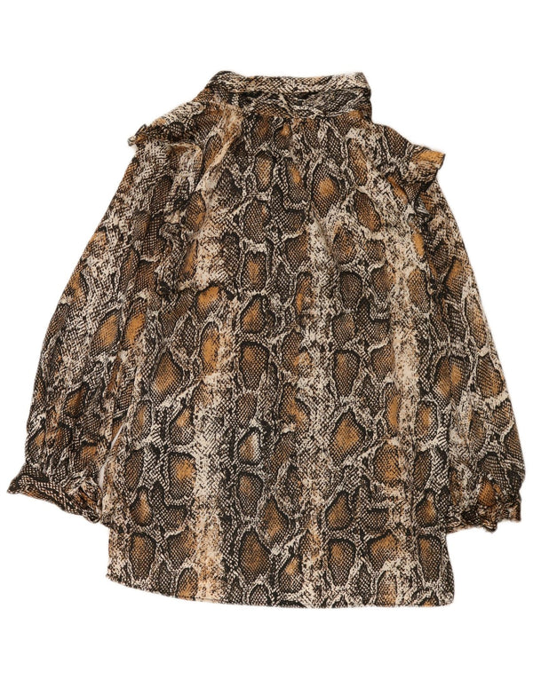 Zara Blusa extragrande de manga larga para mujer UK 6 XS Estampado animal marrón