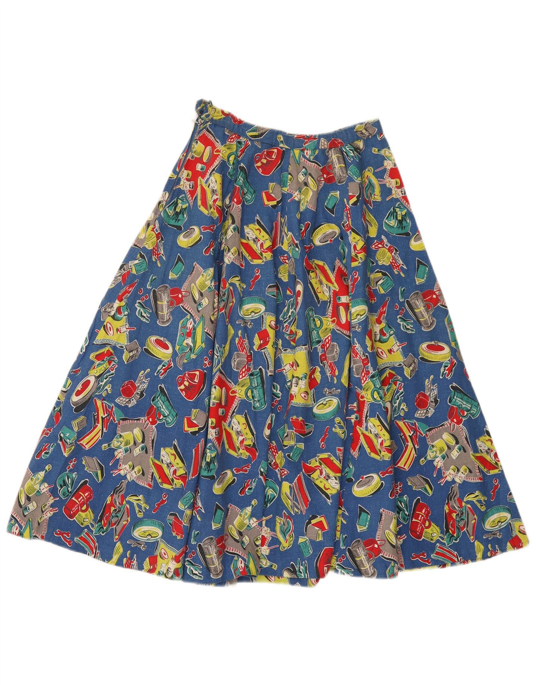 Falda acampanada plisada con patrón abstracto vintage para mujer W24 XS Azul
