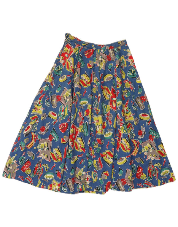 Falda acampanada plisada con patrón abstracto vintage para mujer W24 XS Azul