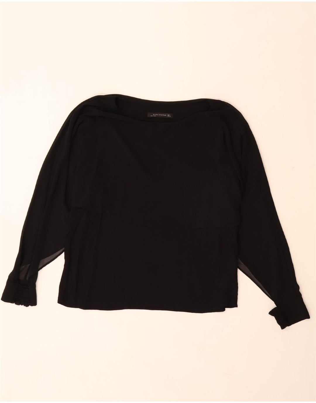 ZARA Mujer Blusa Manga Larga Top UK 44 Large Poliéster Negro