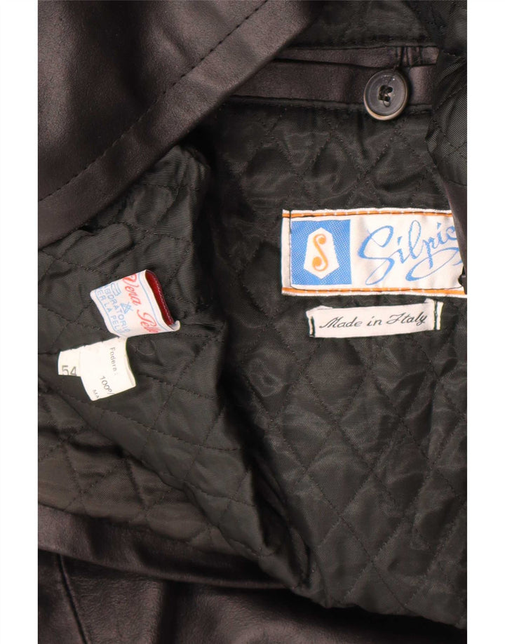 Chaqueta de cuero vintage para hombre IT 54 2XL cuero negro