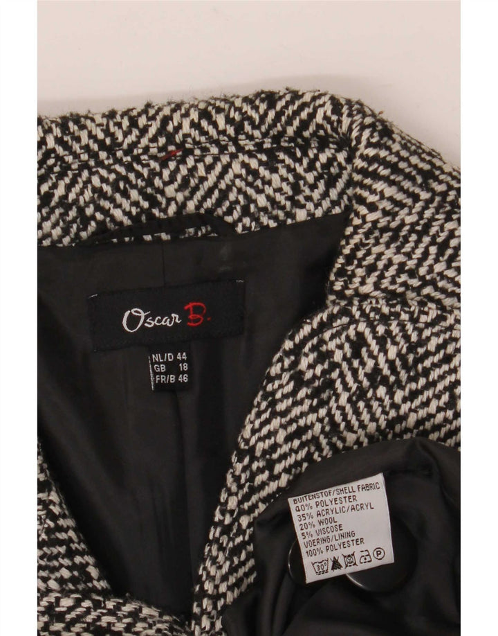 Oscar B Chaqueta Blazer de 3 Botones para Mujer UK 40 XL Poliéster Chevron Negro