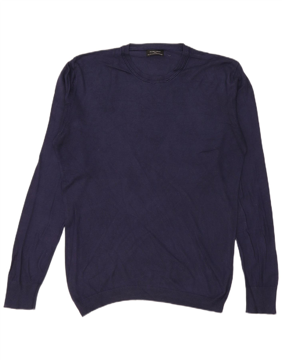 Zara Mens Crew Neck Jumper Sweater Grande Azul Marino