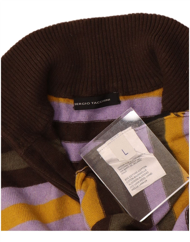 Sergio Tacchini Jersey De Cuello Con Cremallera Para Hombre Jersey Grande De Rayas Multicolores