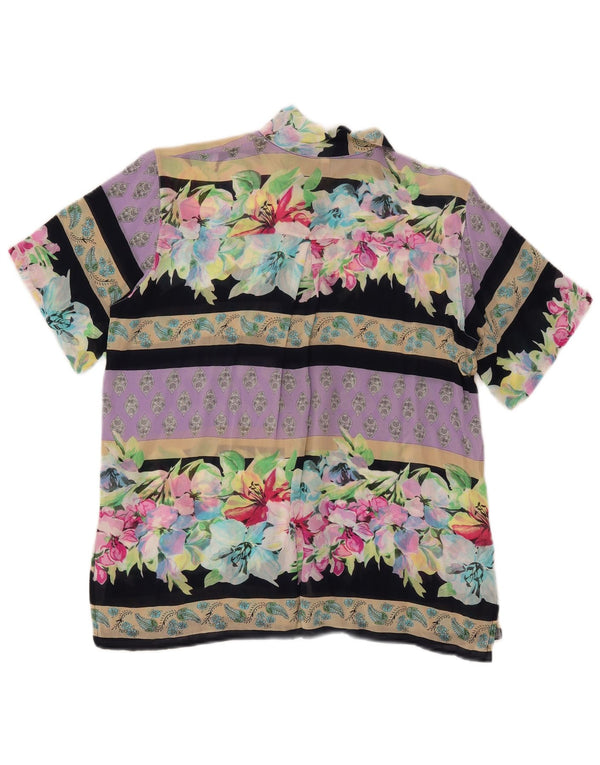 VINTAGE Mujer camisa de manga corta Blusa Reino Unido 14 Grande Multicolor Floral