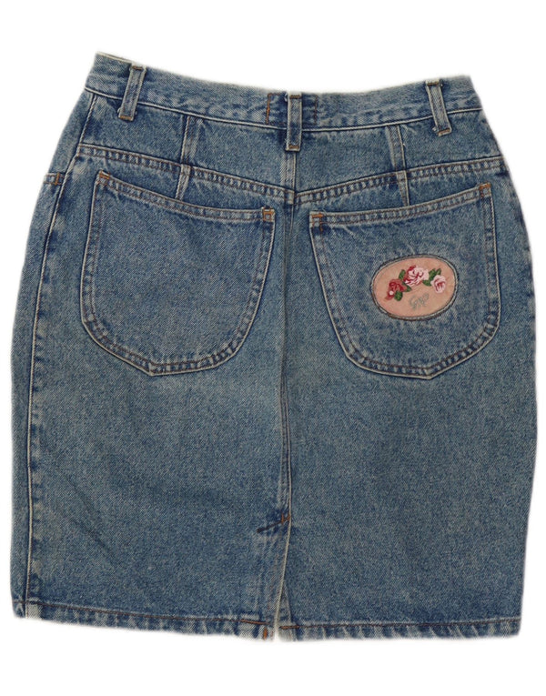 Vintage mujer cintura alta falda de mezclilla IT 46 grande W30 algodón azul