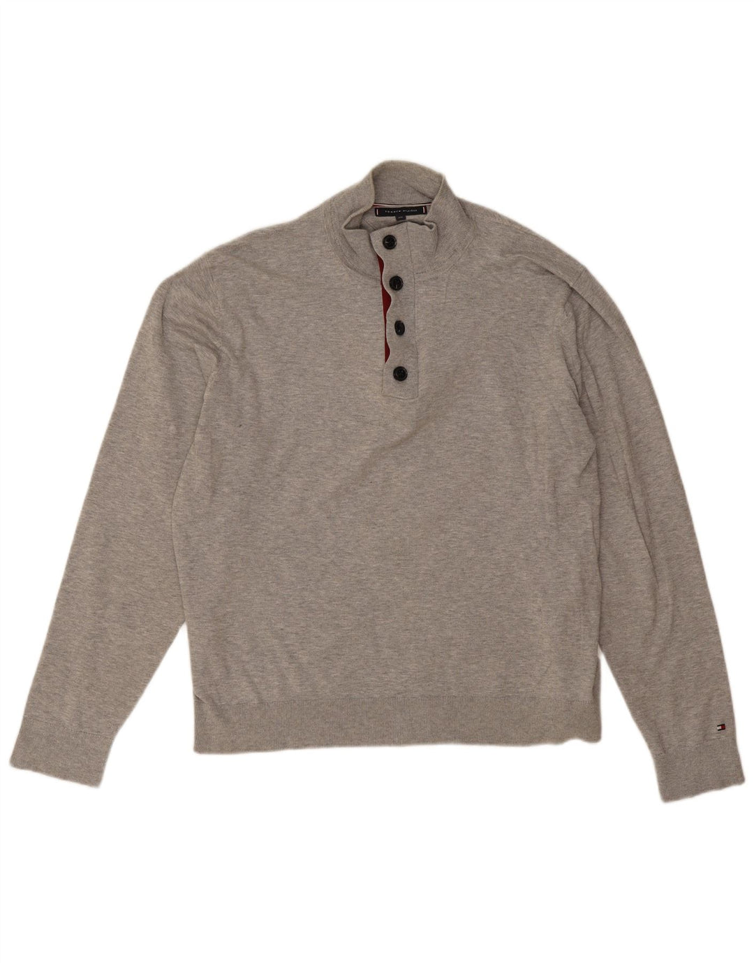 Tommy Hilfiger Jersey con cuello y botones para hombre, talla 2XL, algodón gris