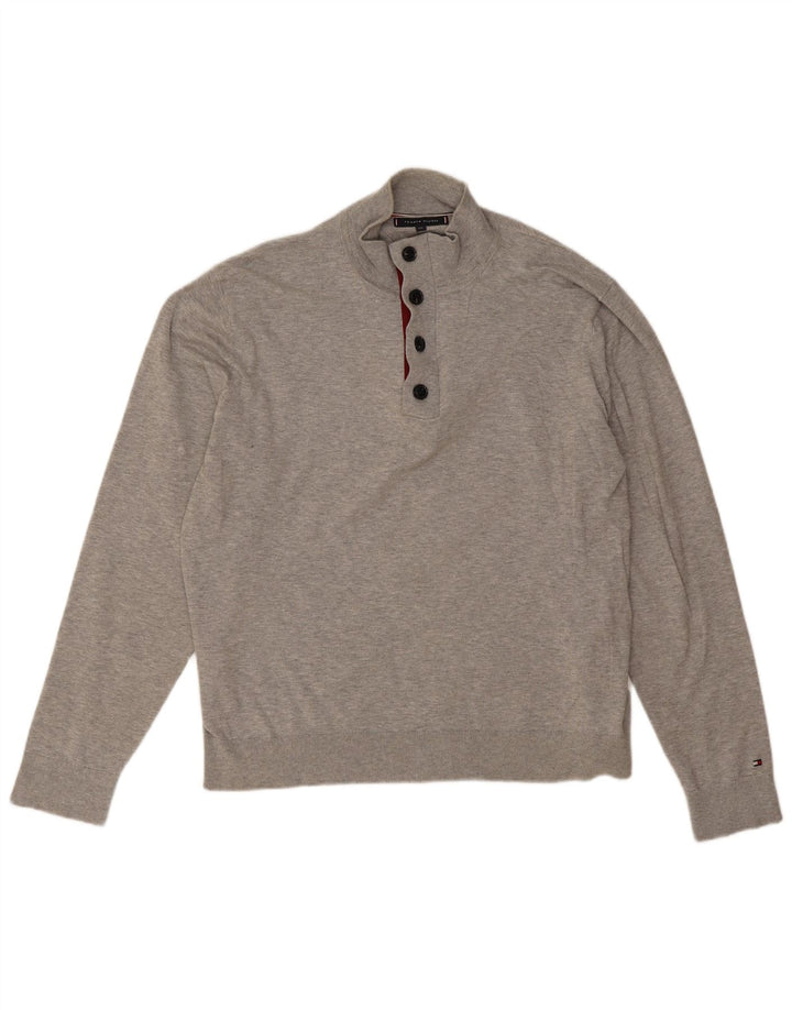 Tommy Hilfiger Jersey con cuello y botones para hombre, talla 2XL, algodón gris