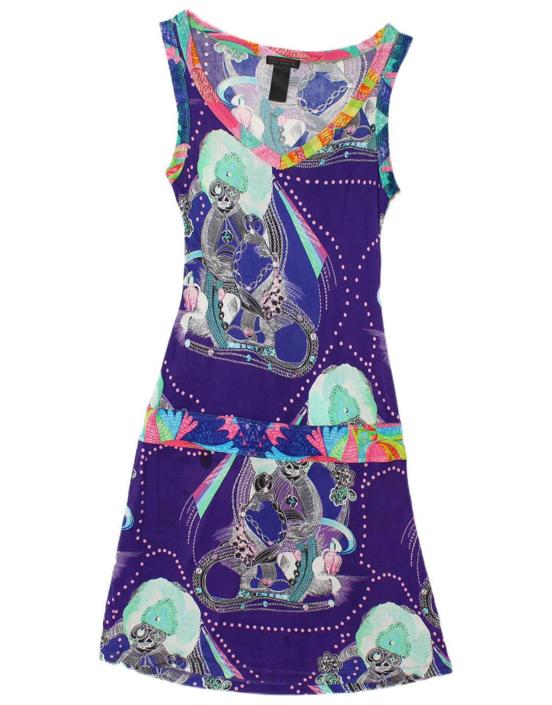 CUSTO BARCELONA Vestido acampanado con estampado abstracto para mujer UK 4 XS Púrpura