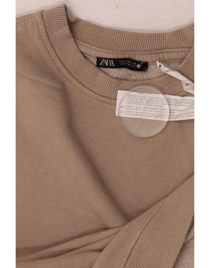 Zara Mujer Sudadera Jumper UK 44 Grande Algodón Marrón
