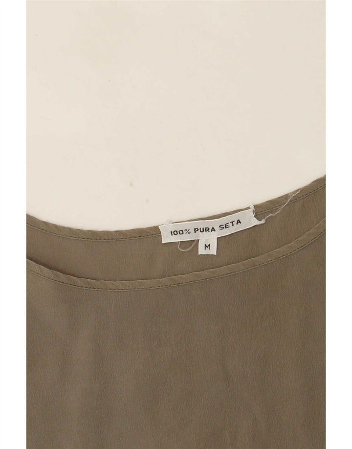 Vintage mujer Cami Top Reino Unido 14 seda caqui mediana