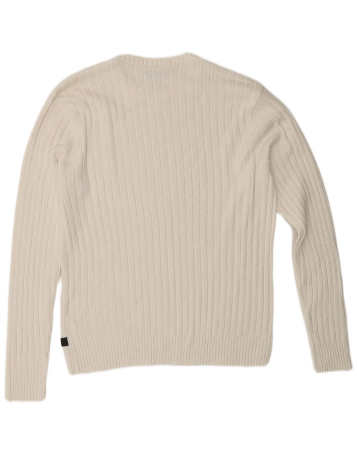 Vintage hombres cuello redondo jersey suéter pequeño algodón blanco