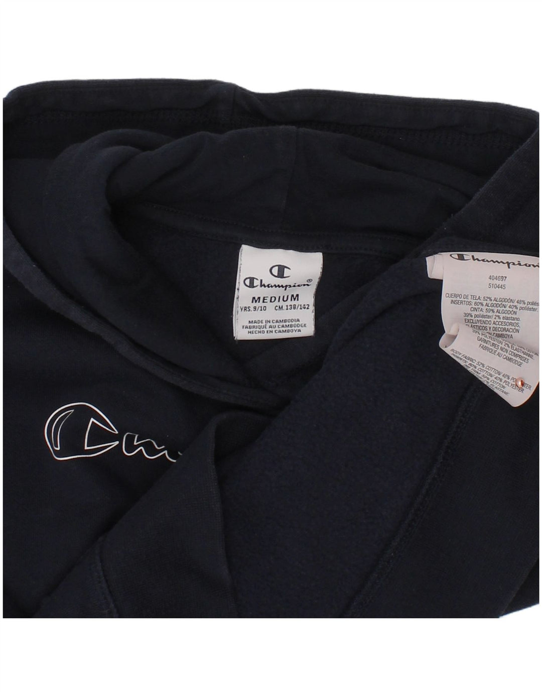 CHAMPION Jersey con capucha gráfica para niñas 9-10 años Mediano Azul marino Algodón