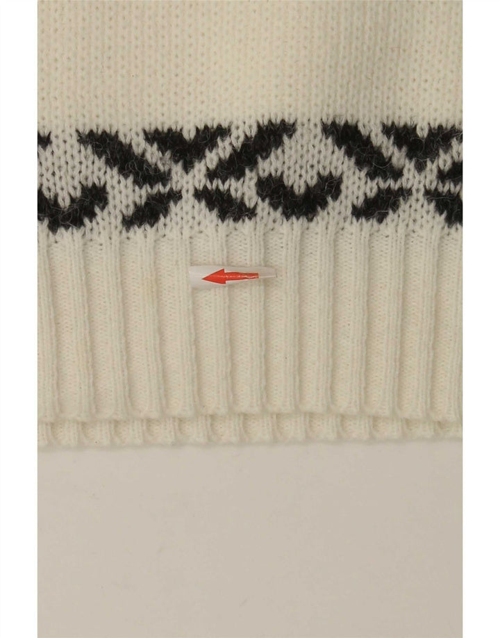 Vintage hombres cuello redondo jersey suéter medio blanco Fair Isle