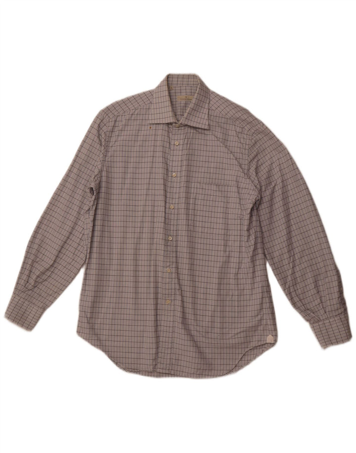 ERMENEGILDO ZEGNA Camisa para hombre Talla 41 16 Algodón a cuadros blanco roto grande