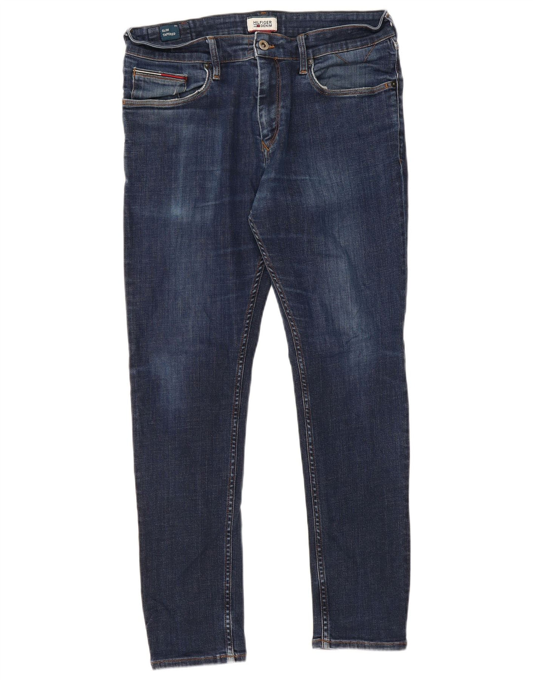 TOMMY HILFIGER Vaqueros cónicos ajustados para hombre W34 L30 Algodón azul