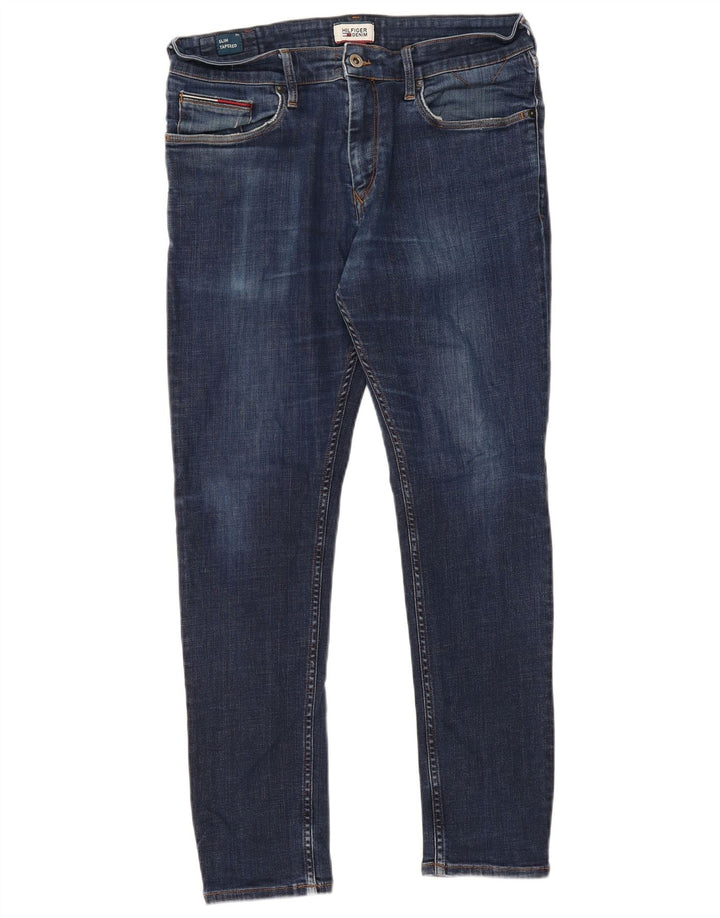 TOMMY HILFIGER Vaqueros cónicos ajustados para hombre W34 L30 Algodón azul
