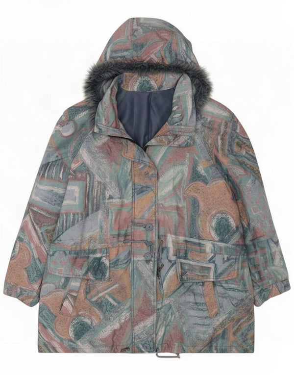 Chaqueta cortavientos vintage para mujer con estampado abstracto UK 46 Grande Multicolor