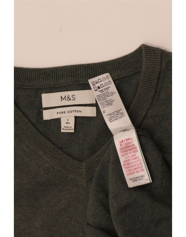 Marks & Spencer Suéter con Cuello en V para Hombre Pequeño Algodón Caqui
