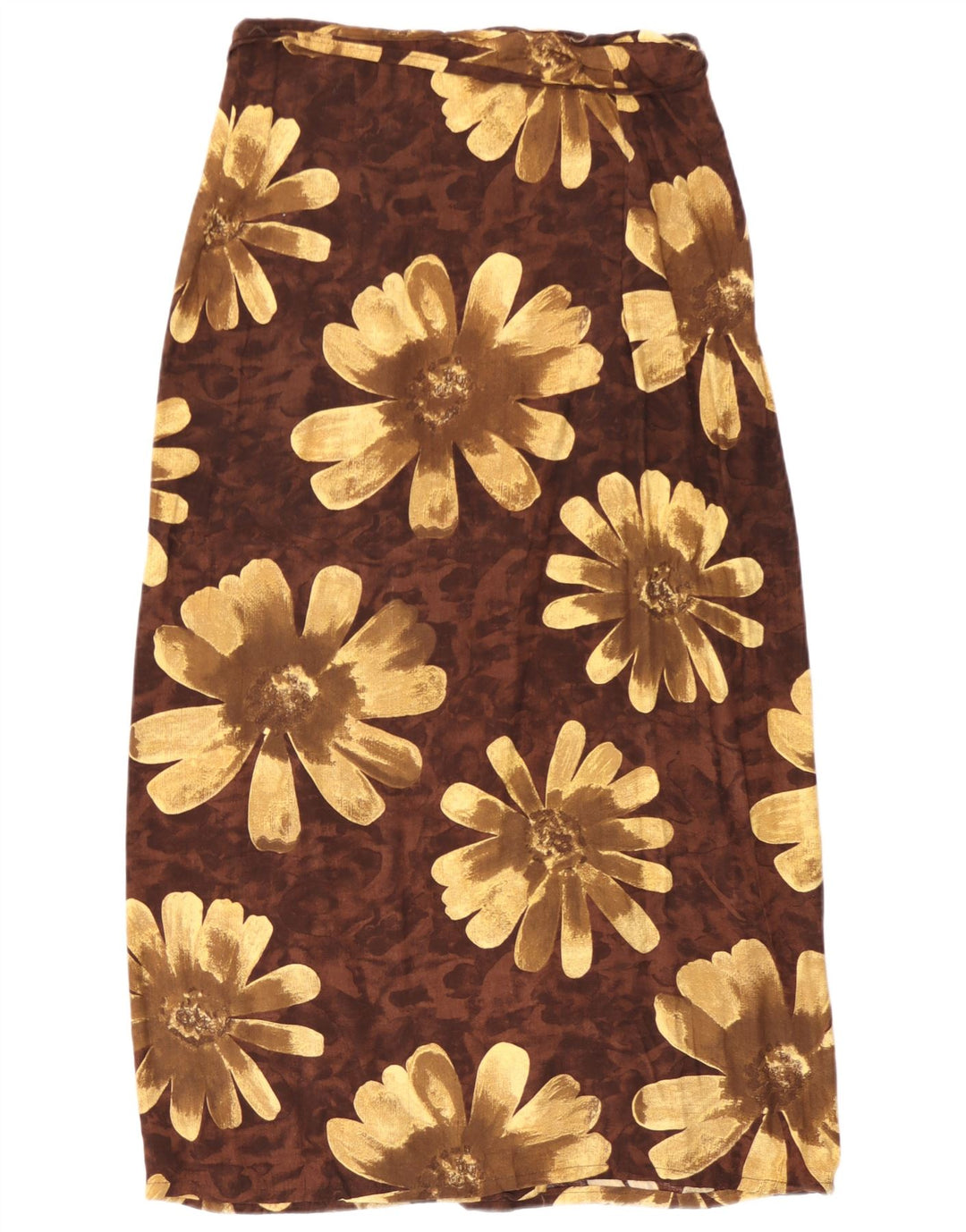 Vintage mujer abrigo maxi falda mediana W30 marrón floral viscosa