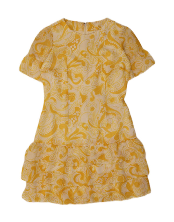 VINTAGE Womens Tiered Dress UK 2 2XS Yellow Paisley