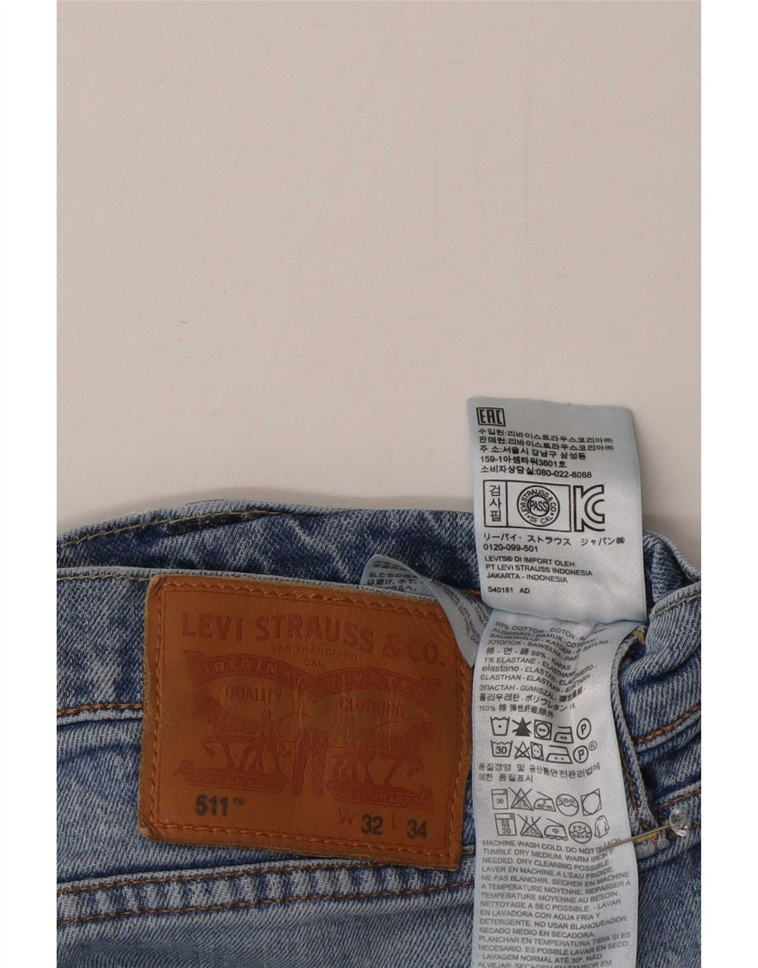 Levi's Hombre 511 Slim Jeans W32 L28 Algodón Azul