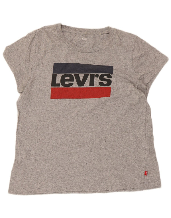 LEVI'S Camiseta gráfica para mujer Top UK 44 Algodón moteado gris grande