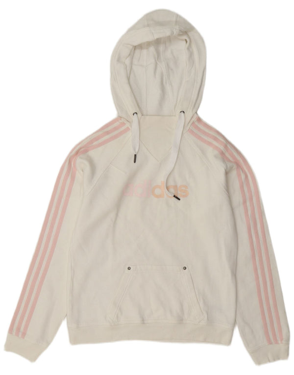 Adidas - Sudadera con capucha para mujer, diseño gráfico, Reino Unido 12, algodón blanco mediano