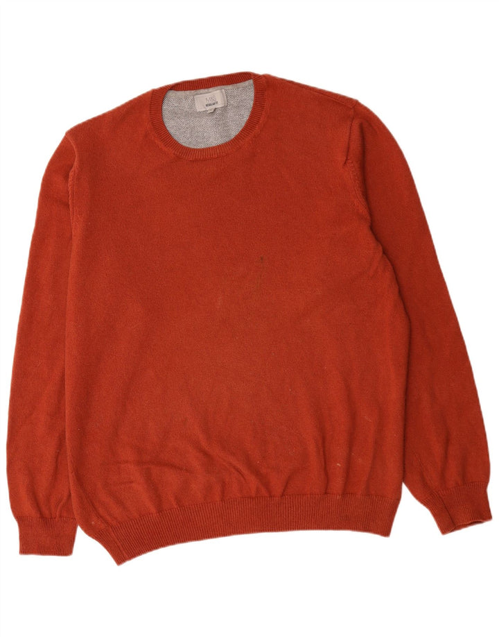 Marks & Spencer Suéter tipo jersey con cuello redondo y corte regular para hombre, tamaño grande, algodón rojo