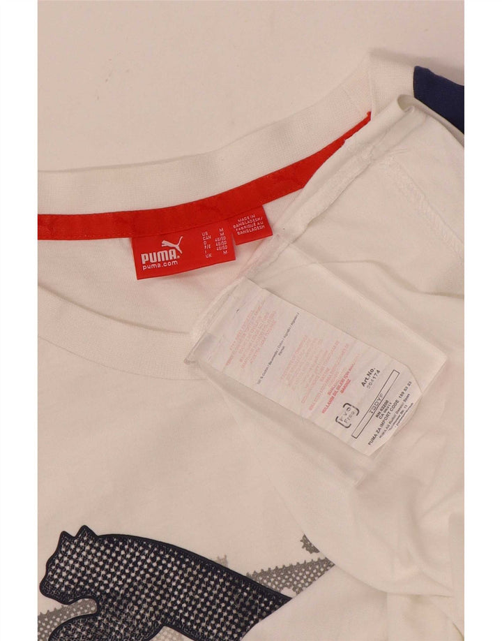 Puma Camiseta gráfica para hombre Top mediano de algodón con bloques de color blanco