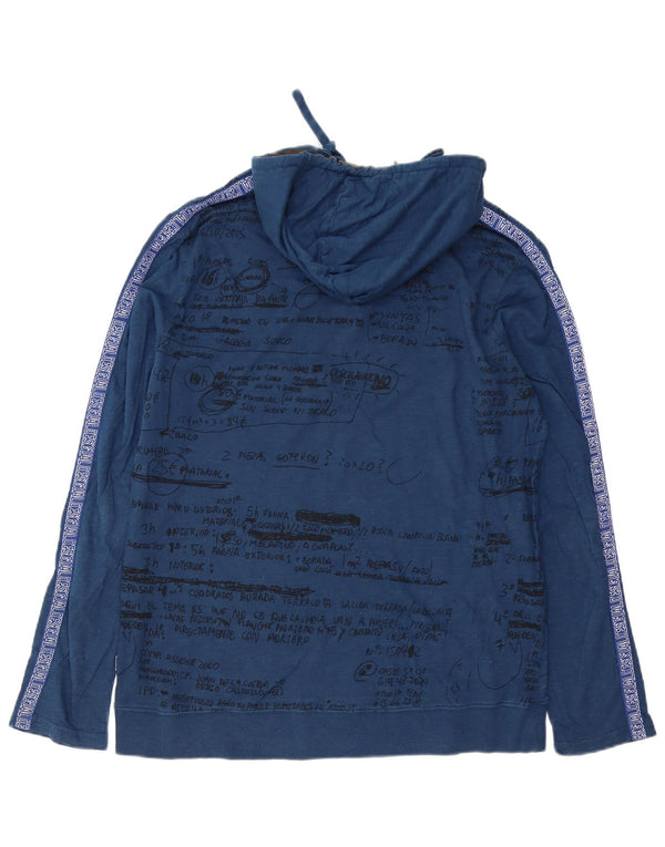 Desigual Hombre Camiseta Gráfica Con Capucha Manga Larga XL Algodón Azul