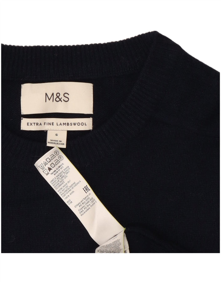 Marks & Spencer - Jersey de cuello redondo para hombre, talla pequeña, lana azul marino
