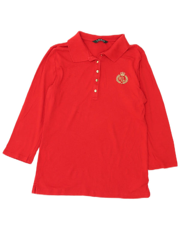 Ralph Lauren Polo de manga 3/4 para mujer Reino Unido 12 Algodón rojo mediano