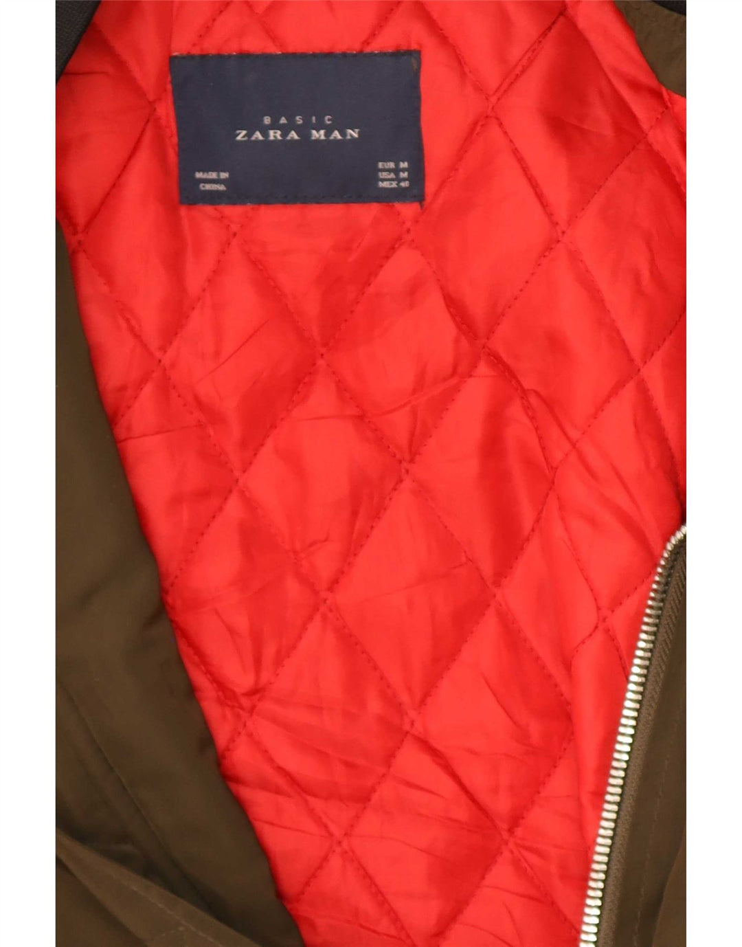 Zara Hombre Cazadora Bomber ES 38 Mediano Caqui Colorblock Poliéster