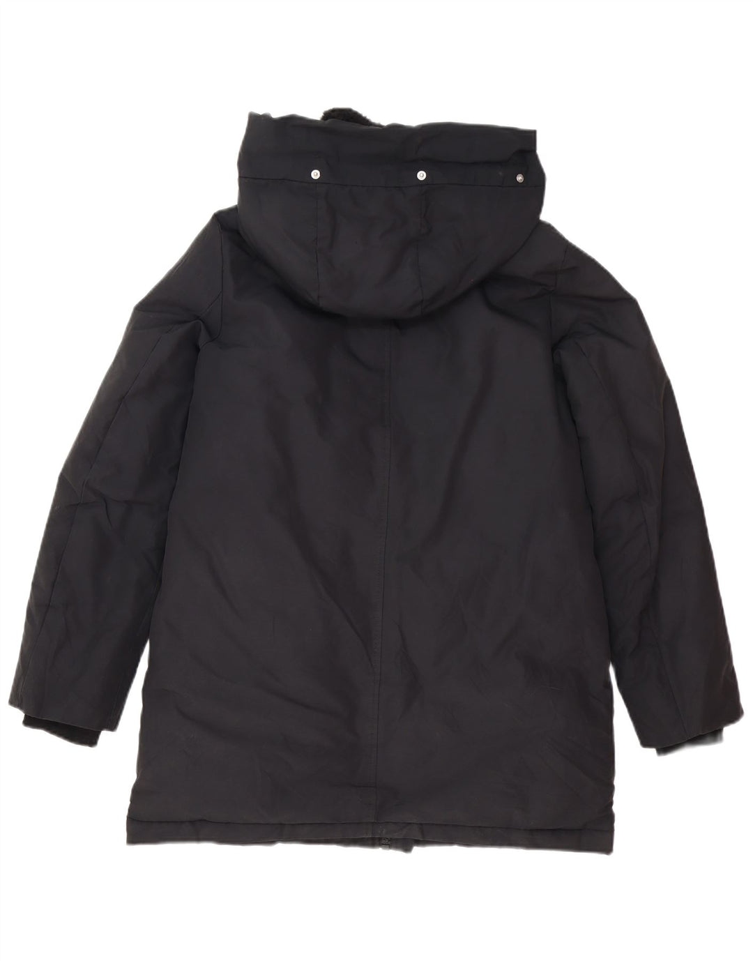 Zara Mujer Parka Con Capucha Chaqueta UK 6 XS Negro Poliéster