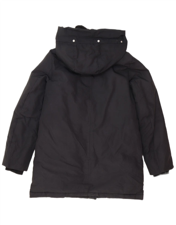 Zara Mujer Parka Con Capucha Chaqueta UK 6 XS Negro Poliéster