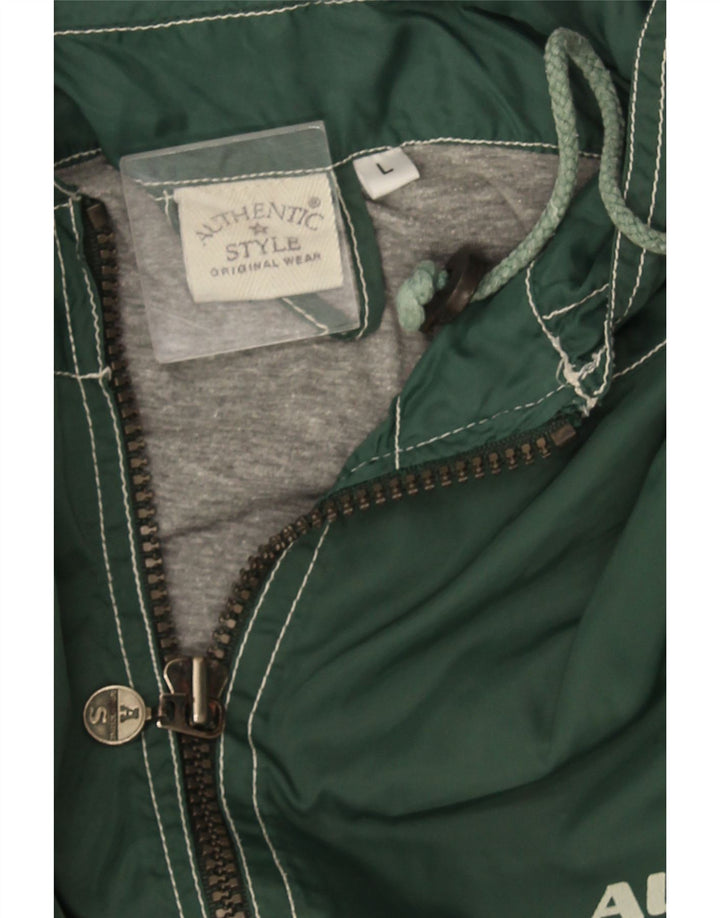 Auténtica chaqueta cortavientos con capucha y gráfico para hombre, Reino Unido 40, nailon verde grande