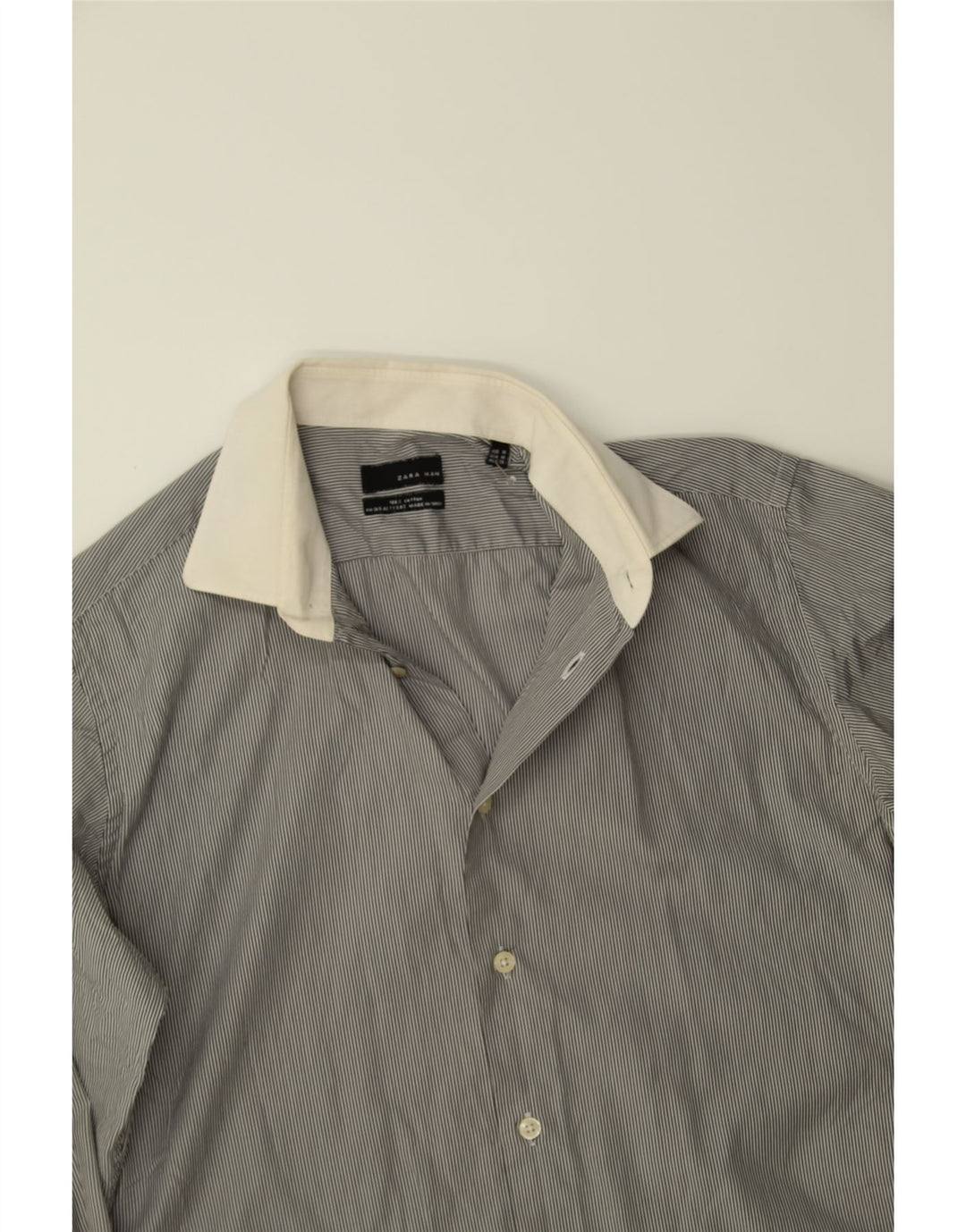 ZARA Mens Shirt Medium Grey Pinstripe Cotton Vintage Zara and Second-Hand Zara from Messina Hembry 