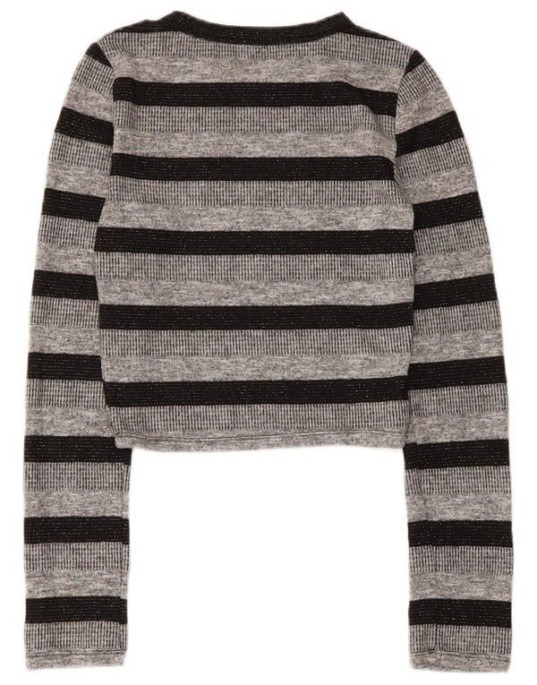Zara Mujer Trafaluc Crop Top Manga Larga UK 8 Small Gris Rayas Poliéster
