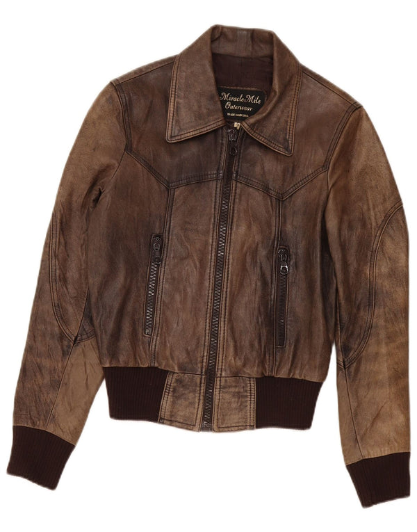 Vintage mujer chaqueta de cuero Reino Unido 6 XS marrón