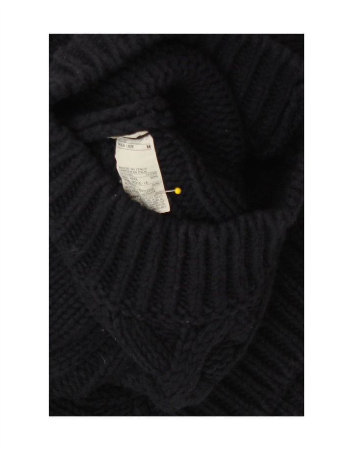 Sisley Jersey con cuello alto para mujer, talla 44, talla mediana, lana azul marino