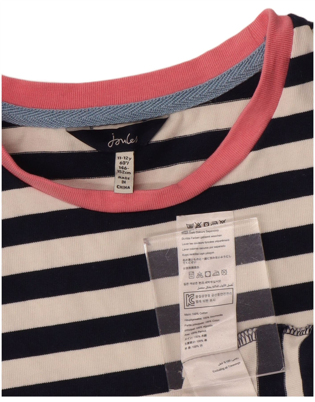 JOULES Vestido Camiseta Niña 11-12 Años Algodón Rayas Azul Marino