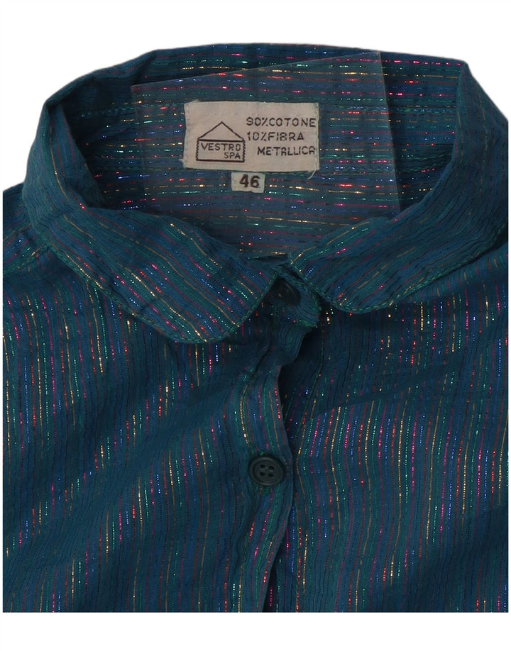Camisa vintage para mujer IT 46 Grande Azul Rayado Metálico
