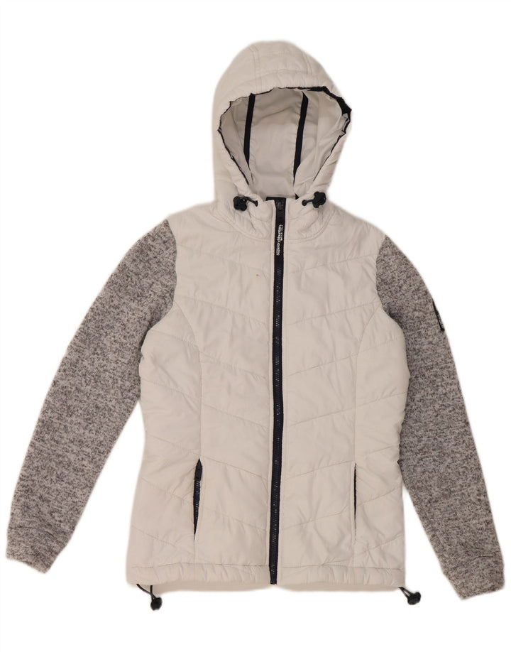 Superdry Mujer Chaqueta Acolchada Con Capucha UK 8 Small Blanco Colorblock