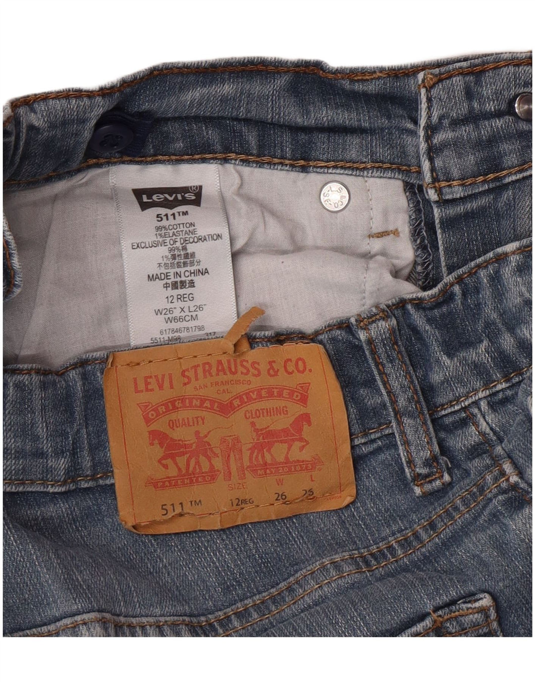 Levi's Boys 511 Slim Jeans 11-12 años W26 L26 Azul Algodón Clásico