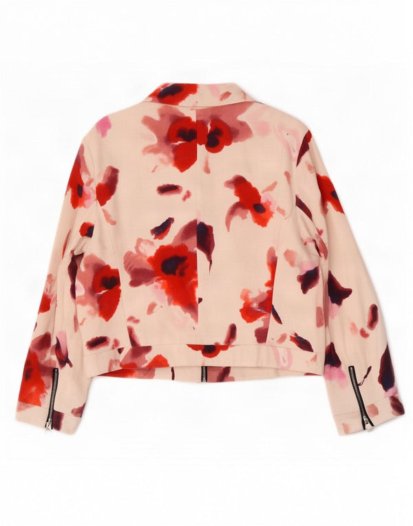 Zara Mujer Cazadora Bomber UK 40 XL Algodón Floral Blanco