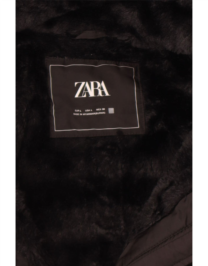 Zara Mujer Chaqueta Acolchada Con Capucha Reino Unido 44 Grande Negro