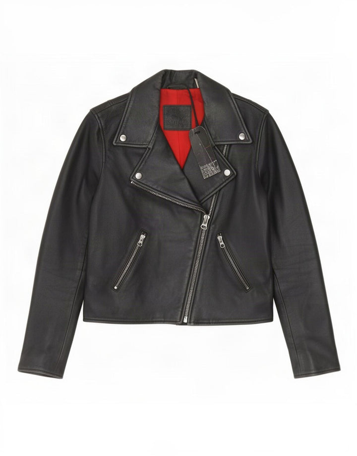 Levi's Chaqueta motera de cuero corta para mujer UK 6 XS Negro