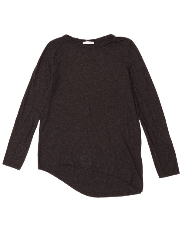 Zara Top Túnica Asimétrico De Manga Larga para Mujer UK 40 Small Viscosa Gris